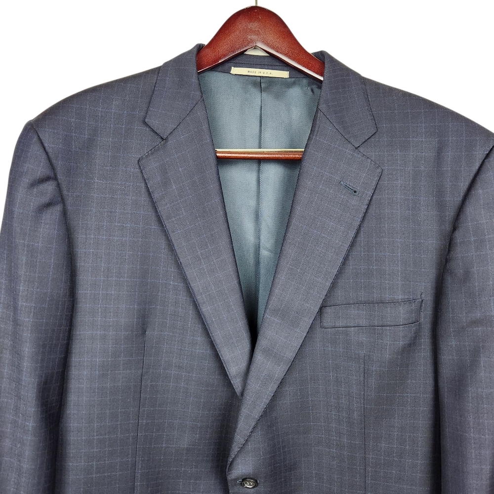Burberry 100% Wool Blue Windowpane Plaid Blazer Dinner Jacket Mens Size 46L - Picture 2 of 13